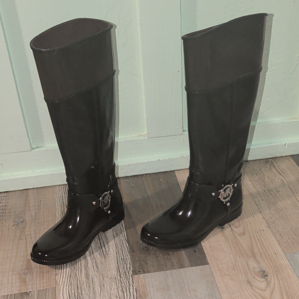 Michael Kors Black Patent Over-the-Knee Logo Boots